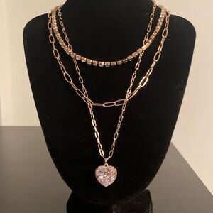 Calvin Klein Gold Triple Layer Necklace with Heart Pendant